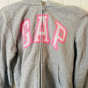GAP Kids Hoodie in Gray with Pink Lettering